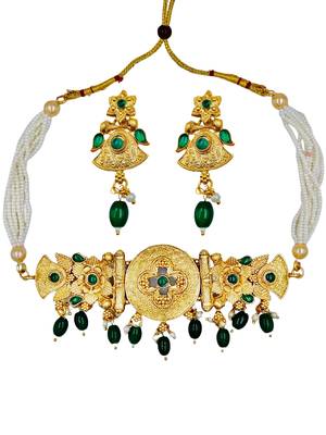 matte gold plated green drop party wear necklace jewellery set for women 2