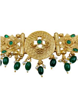 matte gold plated green drop party wear necklace jewellery set for women 3