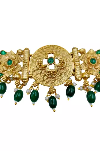 matte gold plated green drop party wear necklace jewellery set for women