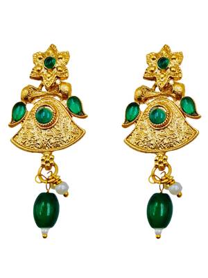 matte gold plated green drop party wear necklace jewellery set for women 4