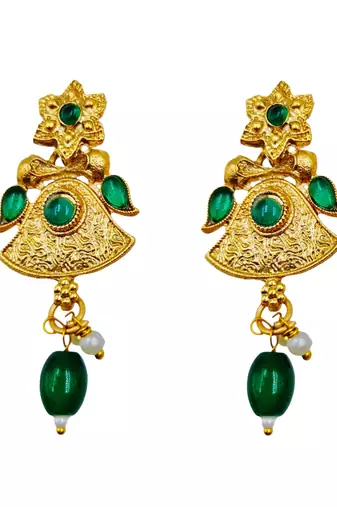 matte gold plated green drop party wear necklace jewellery set for women