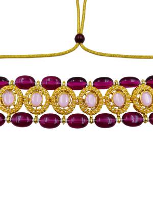 purple beaded pearl studed gold plated necklace jewellery set for women 2