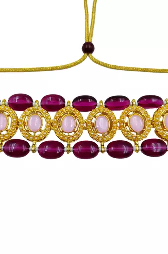 purple beaded pearl studed gold plated necklace jewellery set for women