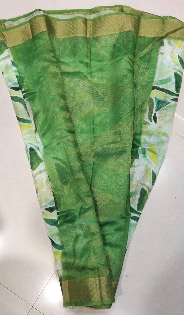 Green soft silk printed saree with blouse