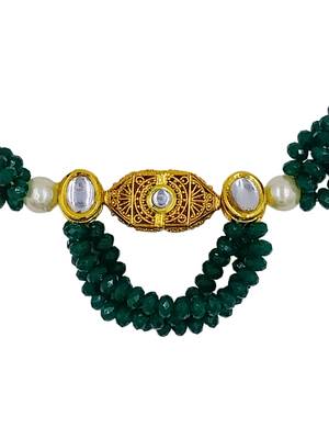 green beaded kundan necklace & earring jewellery set for women 3
