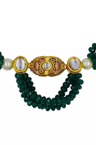 green beaded kundan necklace & earring jewellery set for women