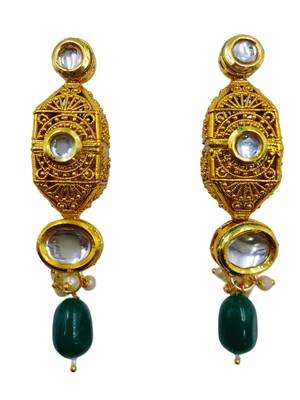 green beaded kundan necklace & earring jewellery set for women 4