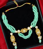 mint beaded kundan necklace & earring jewellery set for women