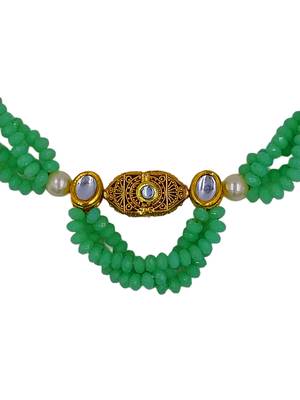 mint beaded kundan necklace & earring jewellery set for women 2