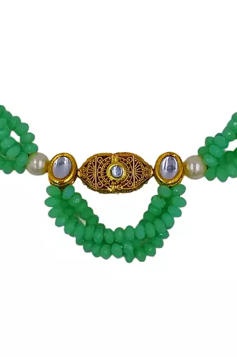 mint beaded kundan necklace & earring jewellery set for women