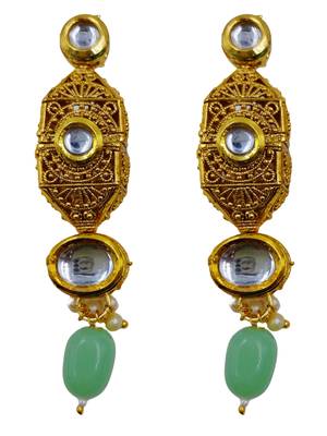 mint beaded kundan necklace & earring jewellery set for women 3