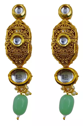 mint beaded kundan necklace & earring jewellery set for women
