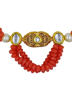 pink beaded kundan necklace & earring jewellery set for women 2
