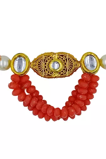 pink beaded kundan necklace & earring jewellery set for women