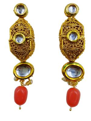 pink beaded kundan necklace & earring jewellery set for women 3