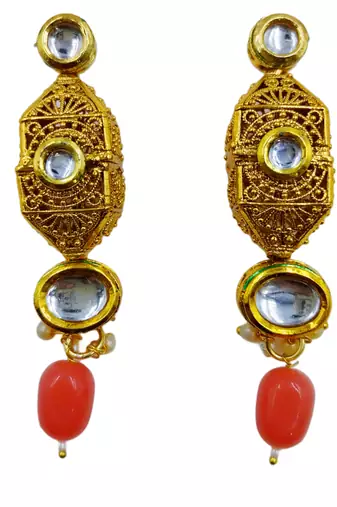 pink beaded kundan necklace & earring jewellery set for women