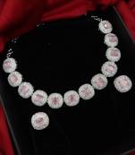 cubic zirconia studded pink silver plated designer necklace & earring for women