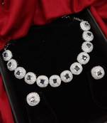 cubic zirconia studded silver plated designer white necklace & earring for women