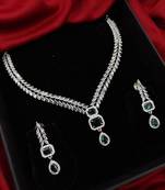 cubic zirconia studded silver plated designer necklace & earring for women