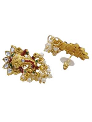 temple matte gold plated beaded multi necklace & earring jewellery set for women 3
