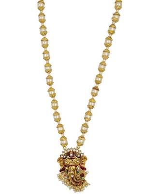temple matte gold plated beaded multi necklace & earring jewellery set for women 4