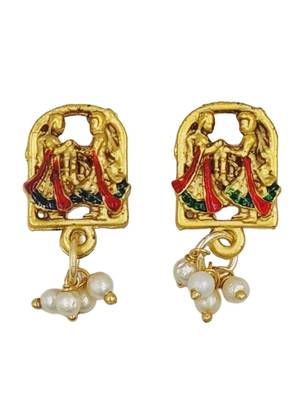 temple matte gold plated beaded multi necklace & earring jewellery set for women 4