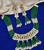 green gold plated necklace set & earring ethnic jewellery set for women