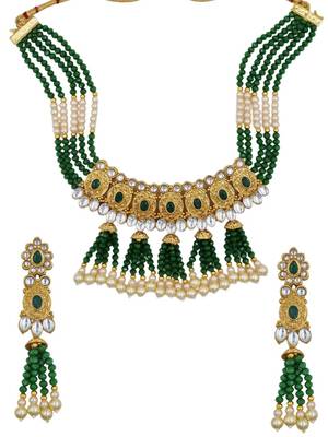 green gold plated necklace set & earring ethnic jewellery set for women 2