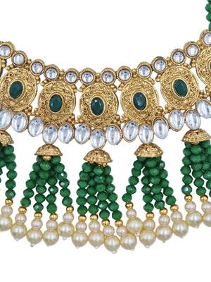 green gold plated necklace set & earring ethnic jewellery set for women 3