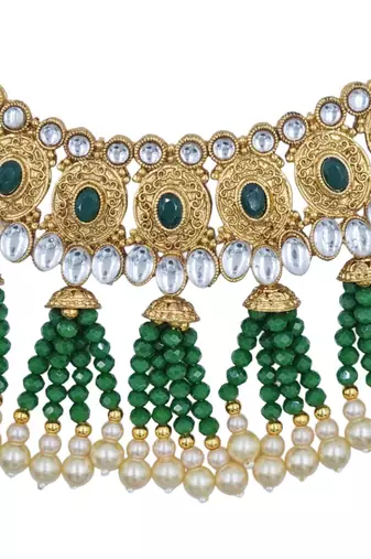 green gold plated necklace set & earring ethnic jewellery set for women