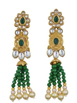 green gold plated necklace set & earring ethnic jewellery set for women 4