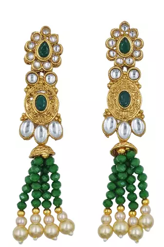 green gold plated necklace set & earring ethnic jewellery set for women