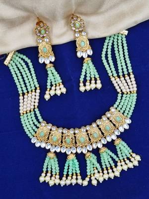 mint gold plated necklace set & earring ethnic jewellery set for women 1