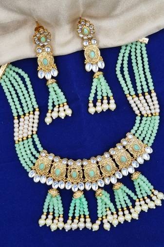 mint gold plated necklace set & earring ethnic jewellery set for women