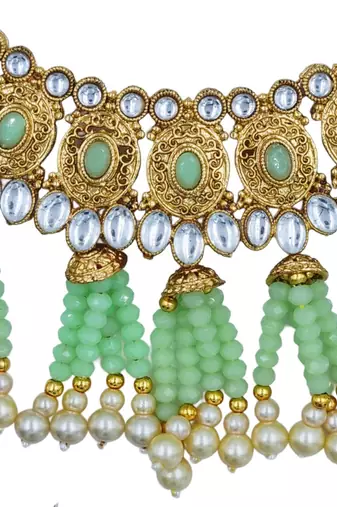 mint gold plated necklace set & earring ethnic jewellery set for women