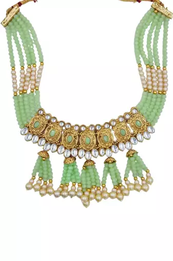 mint gold plated necklace set & earring ethnic jewellery set for women