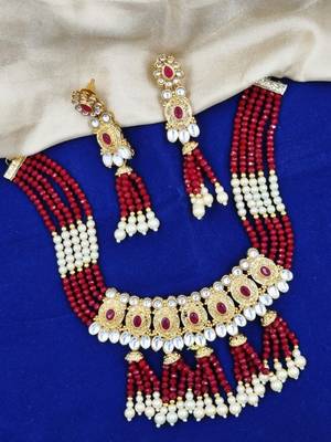 ruby gold plated necklace set & earring ethnic jewellery set for women 1
