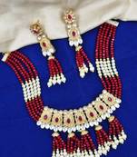 ruby gold plated necklace set & earring ethnic jewellery set for women