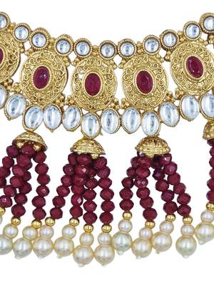 ruby gold plated necklace set & earring ethnic jewellery set for women 2