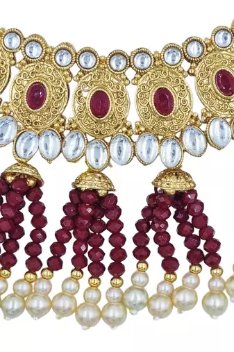 ruby gold plated necklace set & earring ethnic jewellery set for women
