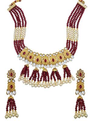 ruby gold plated necklace set & earring ethnic jewellery set for women 3