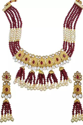 ruby gold plated necklace set & earring ethnic jewellery set for women