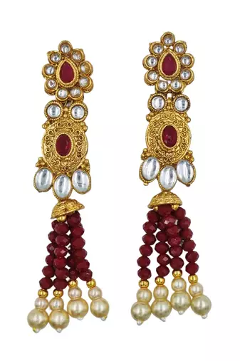 ruby gold plated necklace set & earring ethnic jewellery set for women