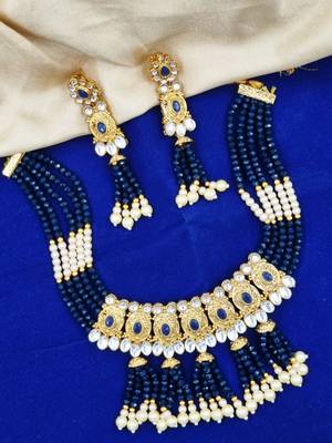 blue gold plated necklace set & earring ethnic jewellery set for women 1