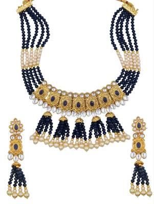 blue gold plated necklace set & earring ethnic jewellery set for women 2