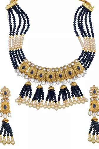 blue gold plated necklace set & earring ethnic jewellery set for women