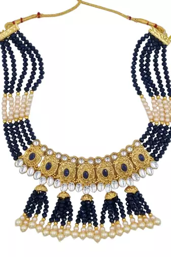 blue gold plated necklace set & earring ethnic jewellery set for women