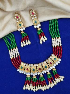 multi gold plated necklace set & earring ethnic jewellery set for women 1