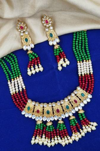 multi gold plated necklace set & earring ethnic jewellery set for women