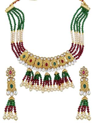 multi gold plated necklace set & earring ethnic jewellery set for women 2